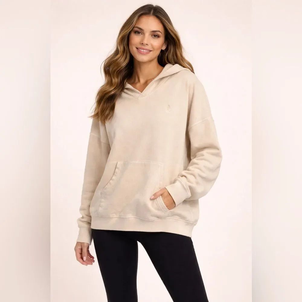 Free People Movement Oversized Hoodie Raw Edge V Neck Kangaroo Pocket NWOT